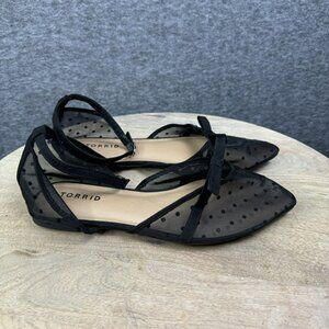 Torrid Womens Black Mesh Polka Dot Bow Flats Size 8.5 WW‎ Plus size NWT